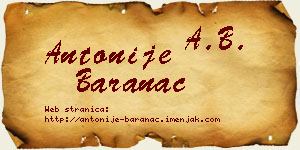 Antonije Baranac vizit kartica